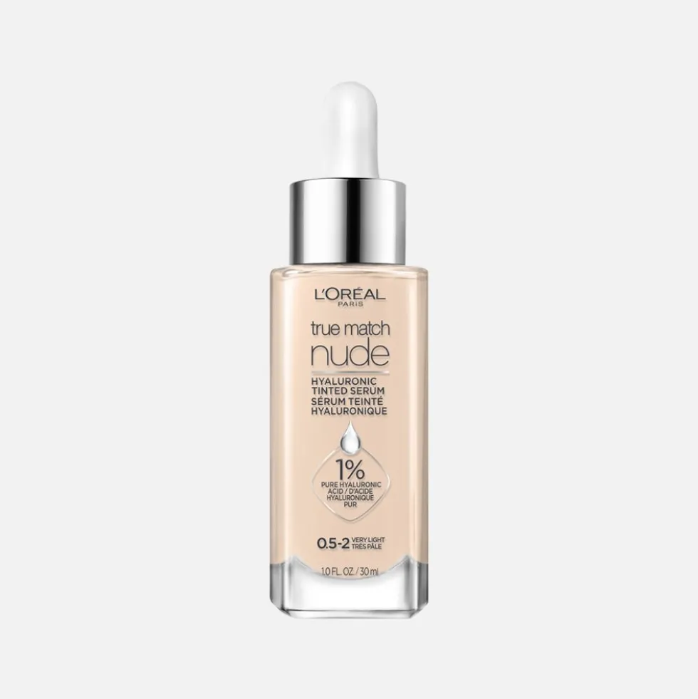 Nude Hyaluronic Tinted Serum Foundation with 1% Hyaluronic Acid, Lightweight Coverage For Dry Skin