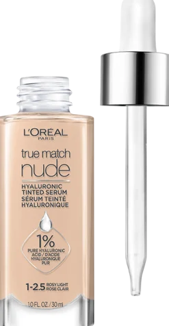 Nude Hyaluronic Tinted Serum Foundation with 1% Hyaluronic Acid, Lightweight Coverage For Dry Skin