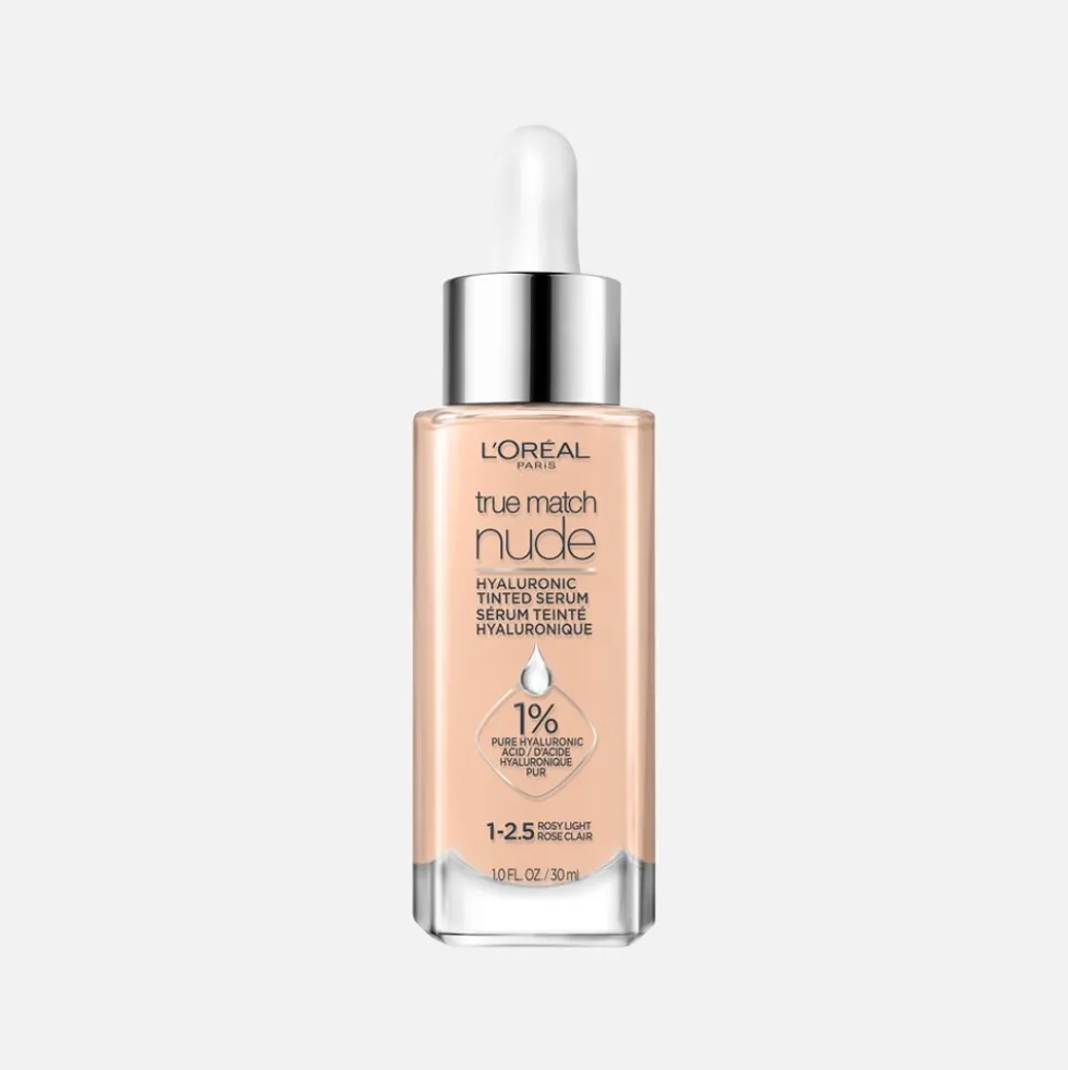 Nude Hyaluronic Tinted Serum Foundation with 1% Hyaluronic Acid, Lightweight Coverage For Dry Skin