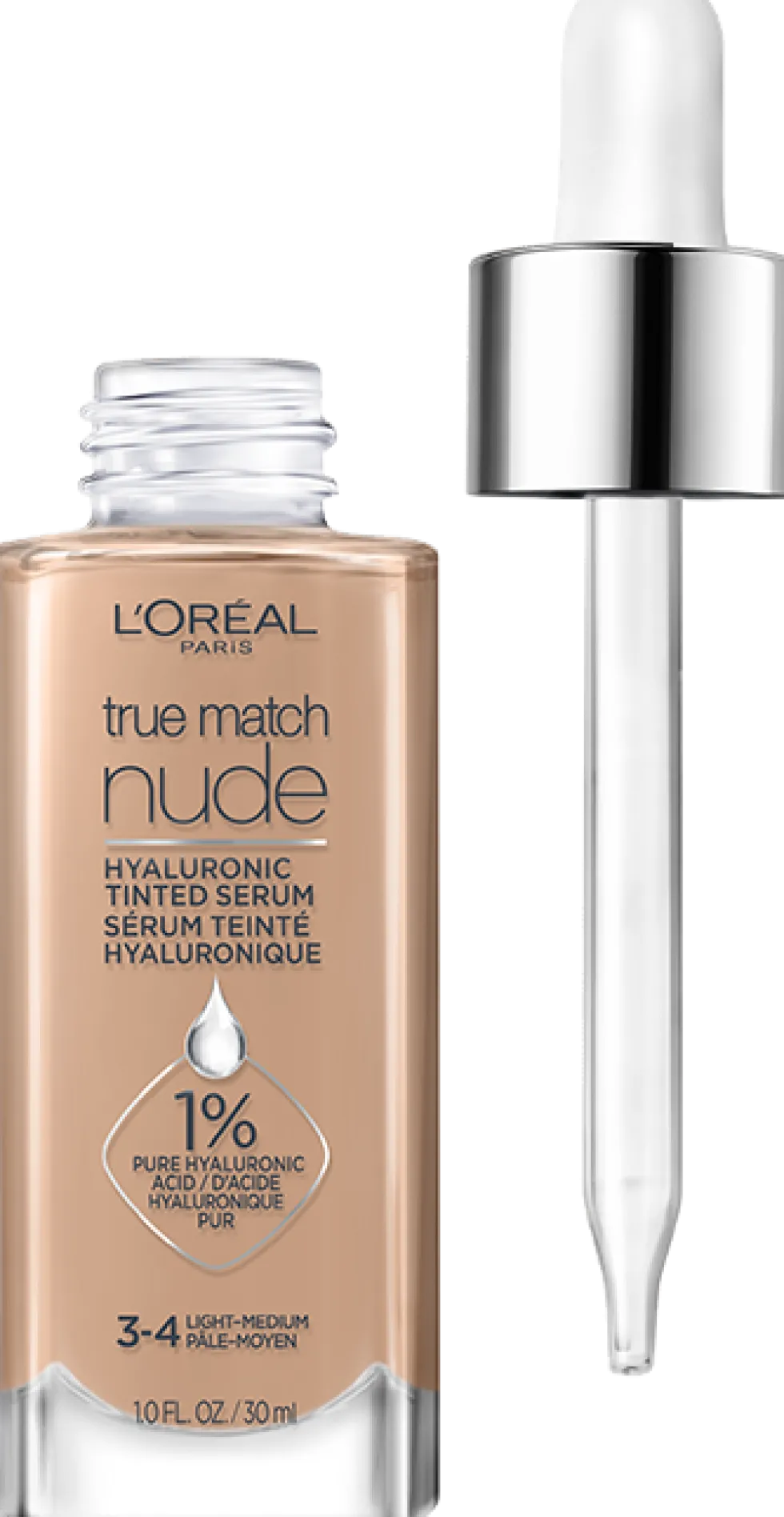 Nude Hyaluronic Tinted Serum Foundation with 1% Hyaluronic Acid, Lightweight Coverage For Dry Skin