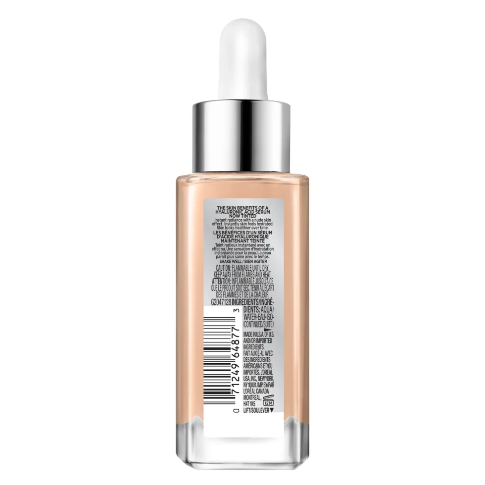 Nude Hyaluronic Tinted Serum Foundation with 1% Hyaluronic Acid, Lightweight Coverage For Dry Skin