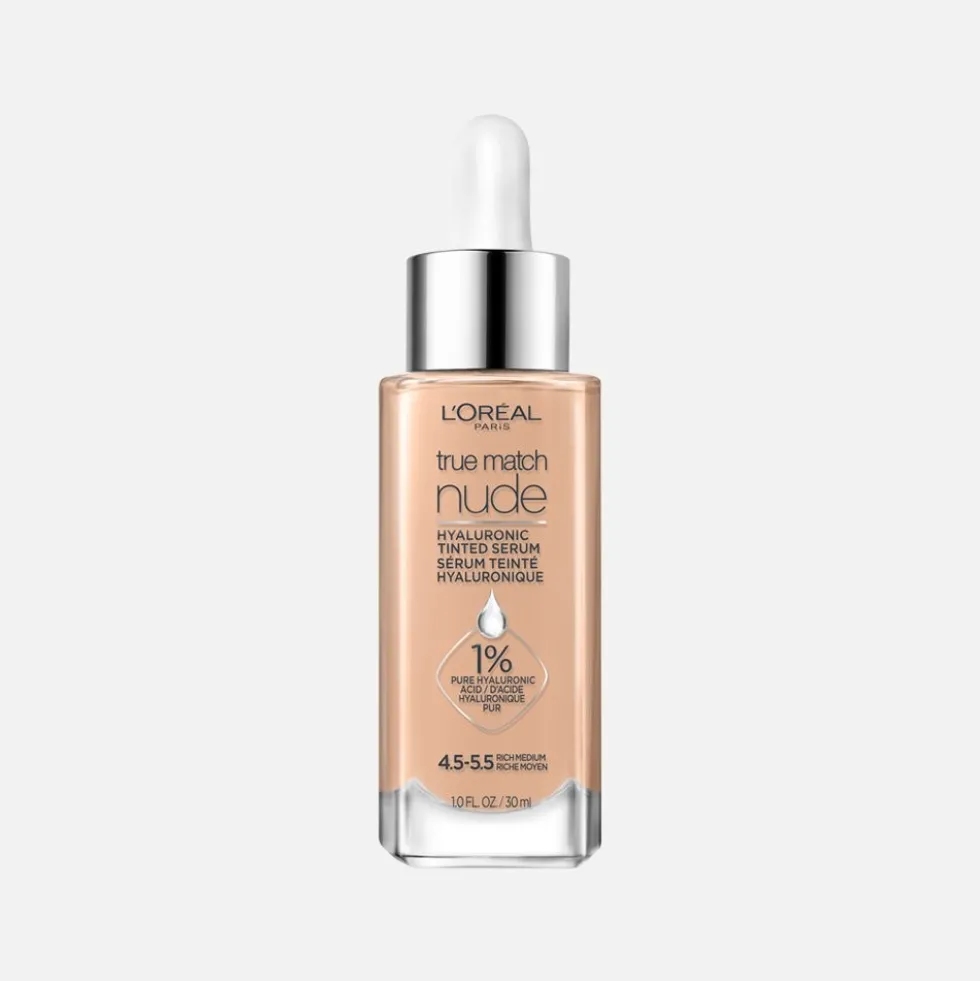 Nude Hyaluronic Tinted Serum Foundation with 1% Hyaluronic Acid, Lightweight Coverage For Dry Skin