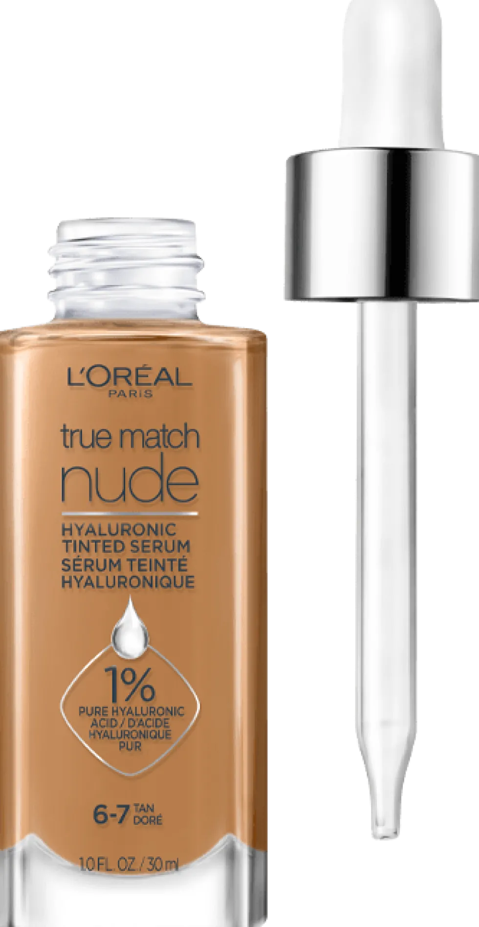 Nude Hyaluronic Tinted Serum Foundation with 1% Hyaluronic Acid, Lightweight Coverage For Dry Skin