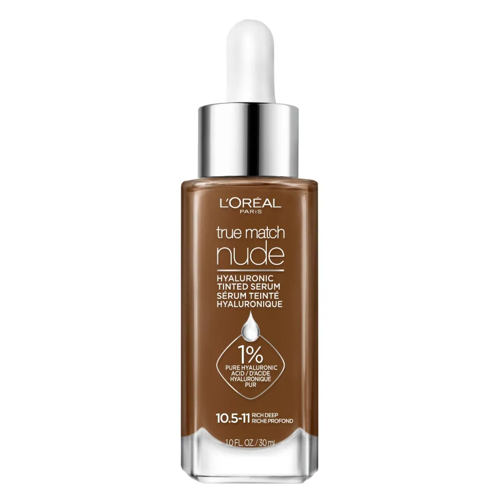 Nude Hyaluronic Tinted Serum Foundation with 1% Hyaluronic Acid, Lightweight Coverage For Dry Skin